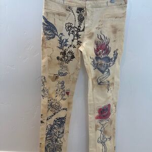 Vintage Roberto Cavalli, off-white and cream tattoo jeans
